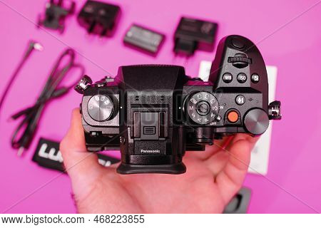 Paris, France - Nov 20, 2022: Directly Above View Of Male Hand Holing At Controls And Knobs Of New P
