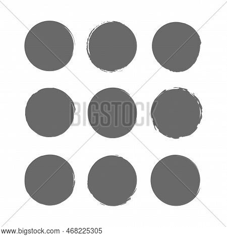 Brush Circles In Line Art Style. Round Frame Set. Grunge Texture. Vector Illustration. Stock Image.