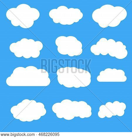 Set Of Clouds On A Blue Background. Realistic Elements.