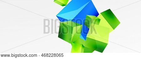 3d Cubes Vector Abstract Background. Composition Of 3d Square Shaped Basic Geometric Elements. Trend