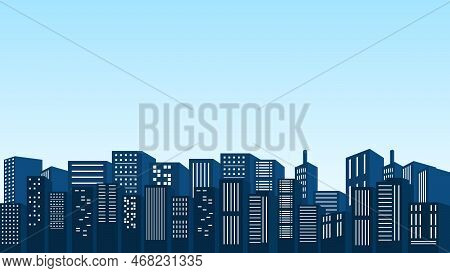 Gradient Blue Sky From The Silhouette Of A City With Many Shopping Centers And Offices