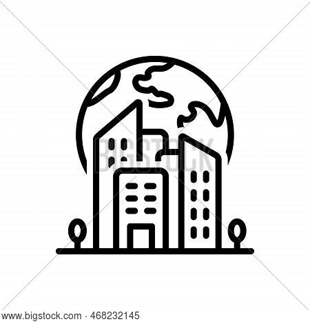 Black Line Icon For Enterprises Earth Planet Undertaking Endeavor Venture Building Apartment Plant P