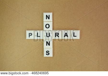 Letters Of The Alphabet Are Crossed With Nouns And Plurals. English Education Concept