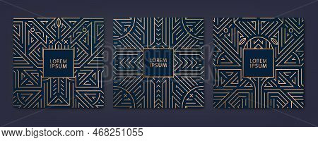 Vector Set Of Luxury Cover Templates, Square Line Art Deco Patterns. Fancy Design Elements For Placa