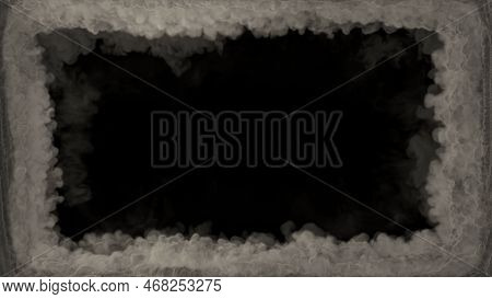 Grey Smoke Square Frame Like Tunnel In Clouds, Isolated - Object 3d Rendering