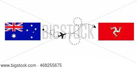 Flight And Travel From Australia To Isle Of Mann By Passenger Airplane. Airplane Route And Country F