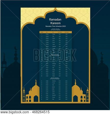Ramadan Calendar Design 2023. Calendar Mockup Template, Islamic Calendar Dua And Time Table Schedule