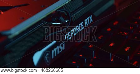 Msi Geforce Rtx 3090 Ti Gaming X Trio Graphics Card, Dark Background.