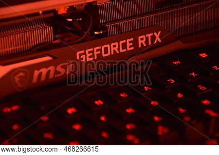 Msi Geforce Rtx 3090 Ti Gaming X Trio Graphics Card, Dark Background.