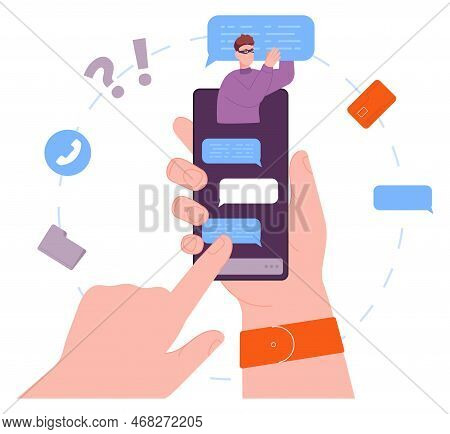 Cyber Fraud In Messenger. Hacker Scam Person In Social Media Isolated On White Background