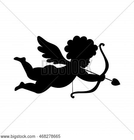 Cupid Black Filled Silhouette, Valentine Day Love Symbol, Cupidon Vector Illustration