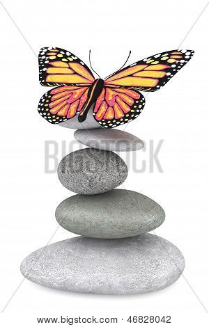 Ausgewogene Steine mit Schmetterling