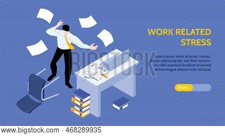 Business Stress Horizontal Banner With Work Related Stress Symbols Isometric Vector Illustration