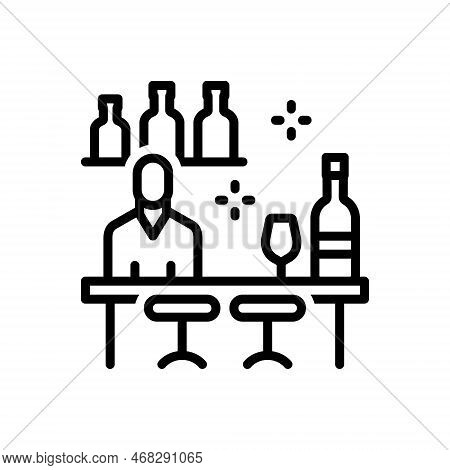 Black Line Icon For Pubs Drink Bar Alcohol Stool Glass Restaurant Whisky Wine Bottle Beer Pub Counte