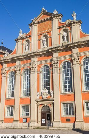 Wolfenbuttel, Germany - March 23, 2022: Front Facade Of The Historic Trinitatis Church In Wolfenbutt
