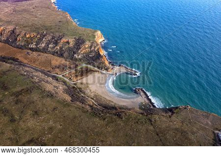 Amazing Aerial View At The Rocky Coastline And Small Exotic Bay Bolata Beach,  Bulgaria.