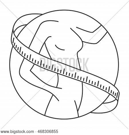 Losing Weight Icon - Diet, Fitness Or Liposaction Logo - Slim Woman Body With Measuring Tape