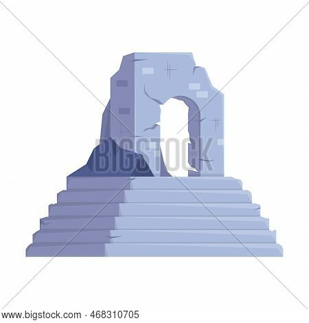 Ancient Steps Leading To Ruins Of The Temple Vector Illustration. Stone Building Or Monument Of Lost