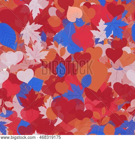 Background Pattern Abstract Design Texture. Seamless. Theme Is About Redbud, Flora, Hearts, Love, Ma