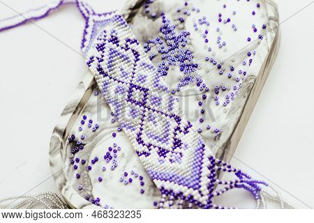Geometric Pattern On The Gerdan Ornament, Ukrainian Beaded Ornament, Amulet.