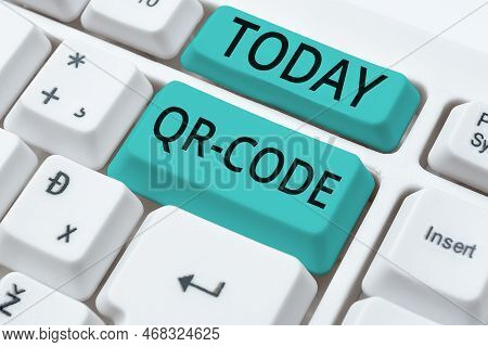 Hand Writing Sign Qr Code. Word Written On The Trademark For A Type Of Matrix Barcode A Machine-read