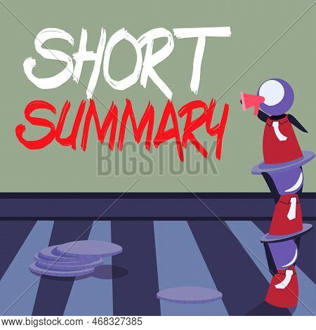 Text Caption Presenting Short Summary. Word For Brief Statement Of Main Points Clear