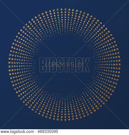 Gold Circle Frame. Golden Foil Embossed Round Border. Badge With Shining Effects. Vintage Stippled G