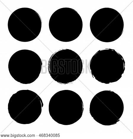 Brush Circles In Line Art Style. Round Frame Set. Grunge Texture. Vector Illustration. Stock Image.