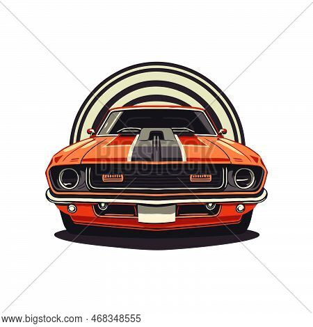 Classic Custom Muscle Car Racing In Retro Style  Vector Illustration, For Log Icon Badge