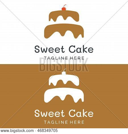 Cake Or Bakery Logo Template Vector Design.sweet Cake, Birthday Cake, Cup Cake, Cake With Cherries.