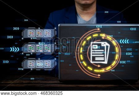 Businessman Showing Document Icon To Access Information In Online Document. Through The Protection S