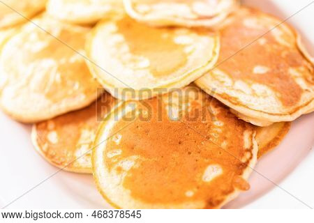 Freshly Made Small Pancakes On A Kefir Base.