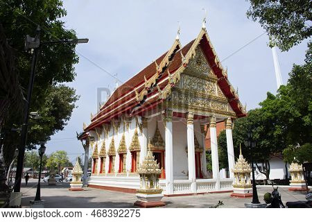 Ancient Building Antique Ubosot Of Wat Khae Temple For Thai People Travelers Visit And Respect Prayi