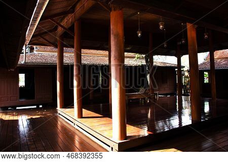 Interior Livingroom Of Ancient Wooden House Or Antique Wood Home In Khum Khun Phaen Garden Park In W