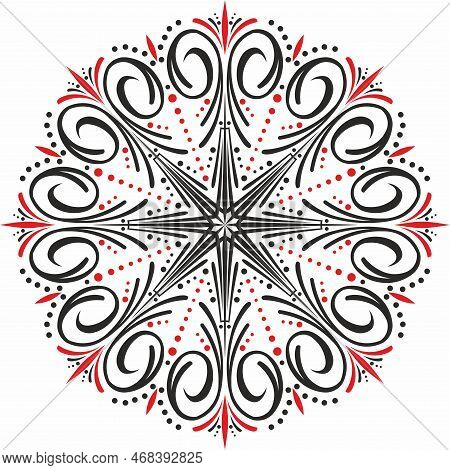 Vector Round Colored European Pattern. Floral Ornament In A Circle. Classic Pattern Of Ancient Greec