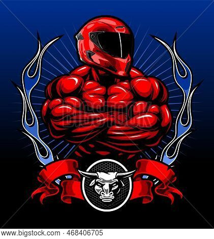 Red Bodybuilder With Black Background Helmet Vector