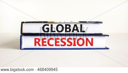 Global Recession Symbol. Concept Words Global Recession On Books. Beautiful White Table White Backgr