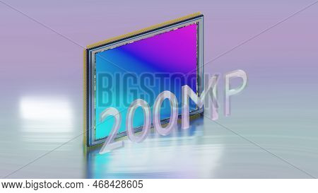 Digital Camera Sensor On Edge With 200 Megapixel 3d Text, 3d Rendering, Huge Modern Digital Matrix, 