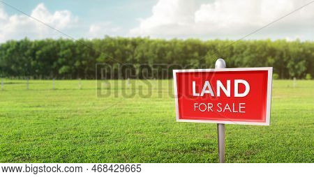 Land Plot Management - Real Estate Concept With A Vacant Land On A Green Field Available For Buildin
