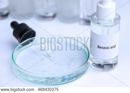 Benzoic Acid In A Bottle, Chemical Ingredient In Beauty Product, Skin Care Products
