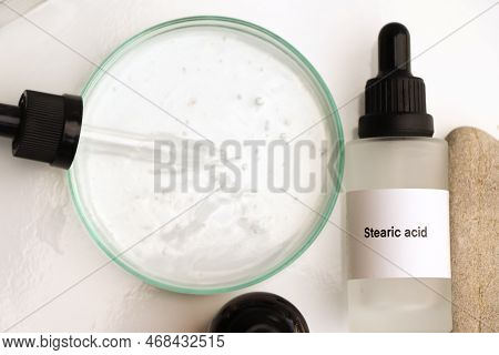 Stearic Acid In A Bottle, Chemical Ingredient In Beauty Product, Skin Care Products