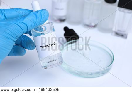 Benzoic Acid In A Bottle, Chemical Ingredient In Beauty Product, Skin Care Products