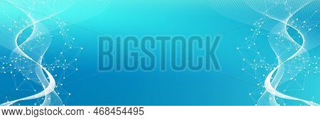 Digits Abstract Background With Connected Line And Dots, Web Cover. Digital Neural Networks. Network