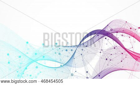 Digits Abstract Background With Connected Line And Dots, Web Cover. Digital Neural Networks. Network