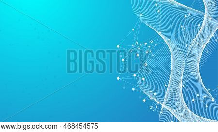 Digits Abstract Background With Connected Line And Dots, Web Cover. Digital Neural Networks. Network