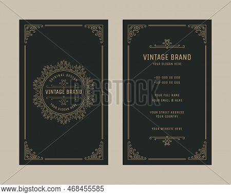 Luxury Vintage Vertical Business Card Ornament Logo Template, Retro Flourishes Ornament Frame Design
