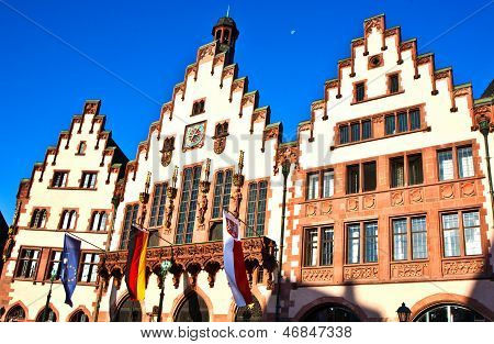 FRANKFURT, GERMANY - JUNE 2, 2013: famous Roemerberg in Frankfurt the former historic city center