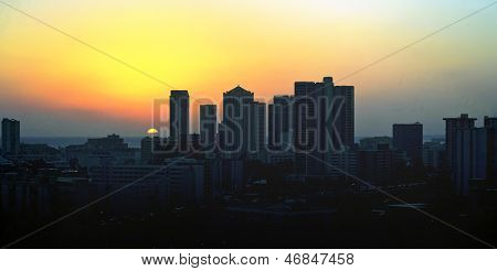 beautiful sunset over city