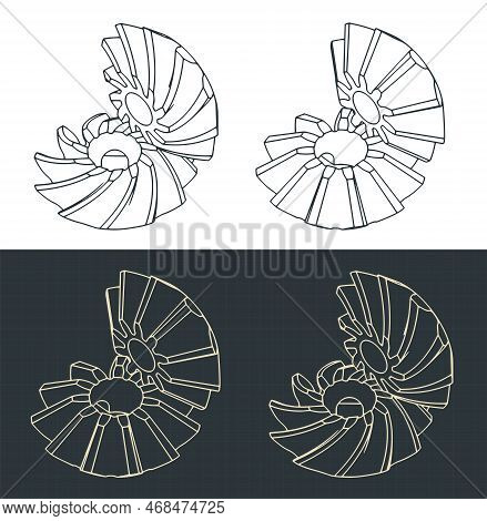 Two Types Of Bevel Gears Isometric Blueprints