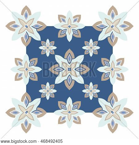 Patterned Azulejo Floor Tiles. Abstract Geometric Background. Vector Illustration, Seamless Mediterr